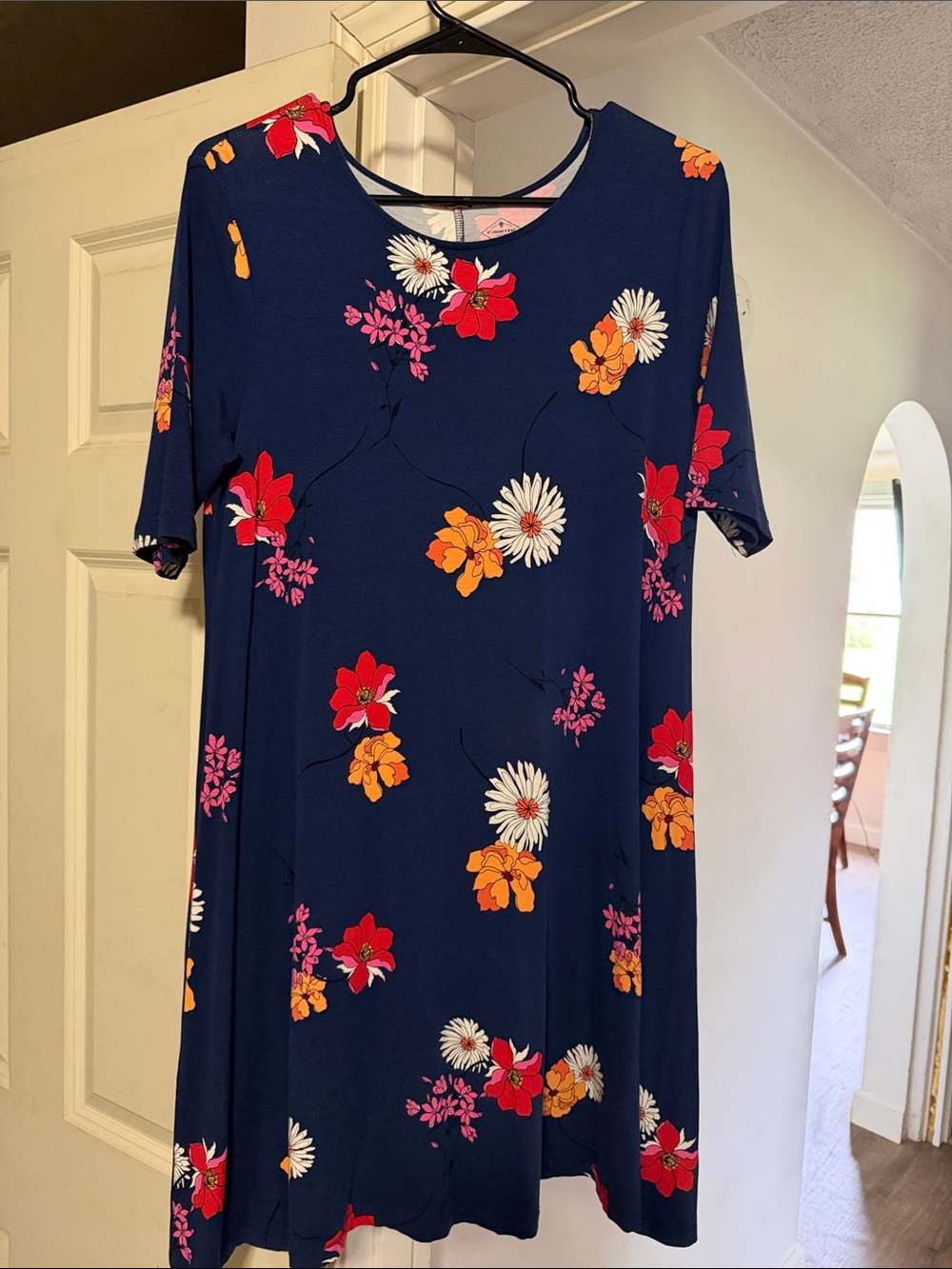 St. John's Bay Navy Floral A-Line Dress with Bright Blooms